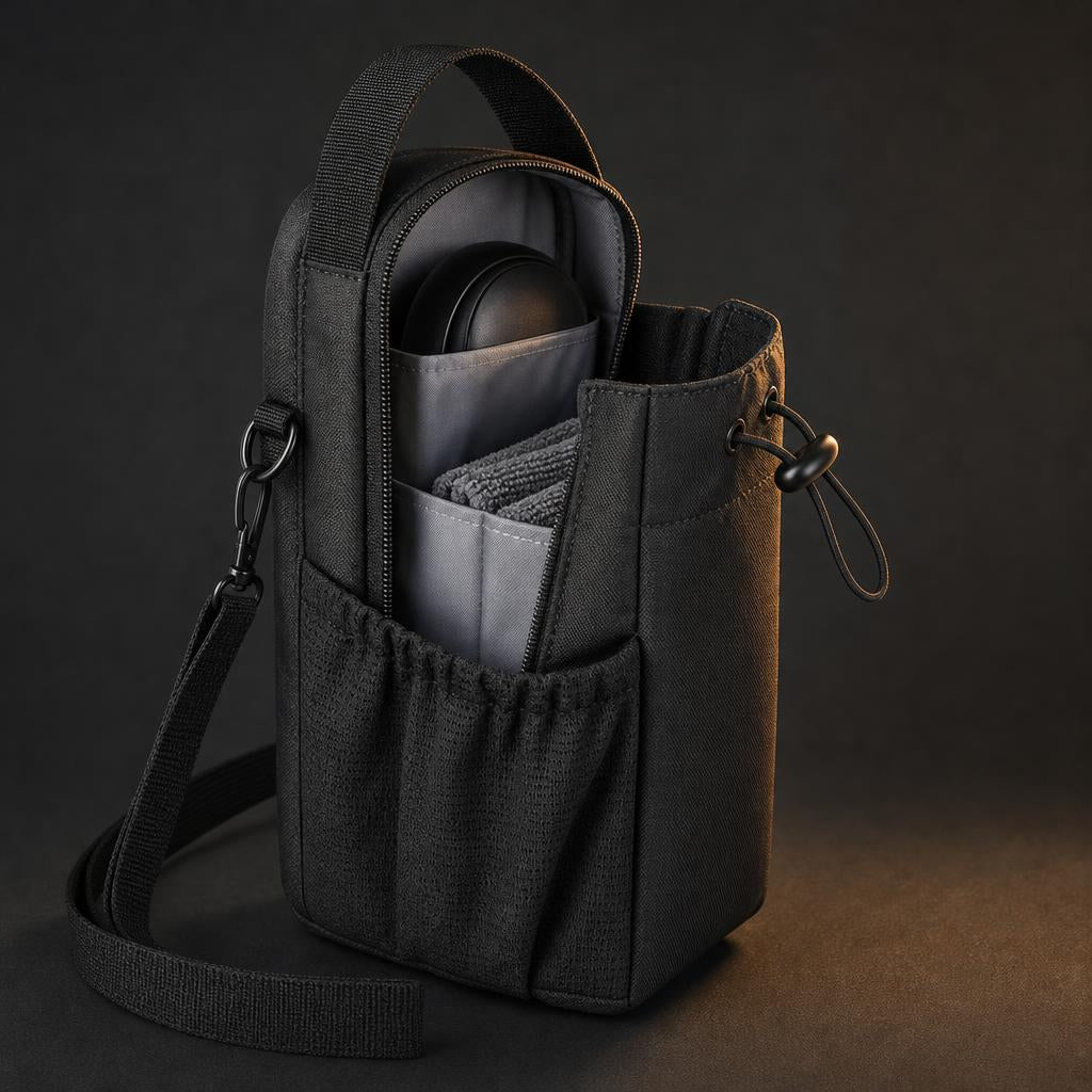 Bolso con la cremallera abierta mostrando el interior con divisores